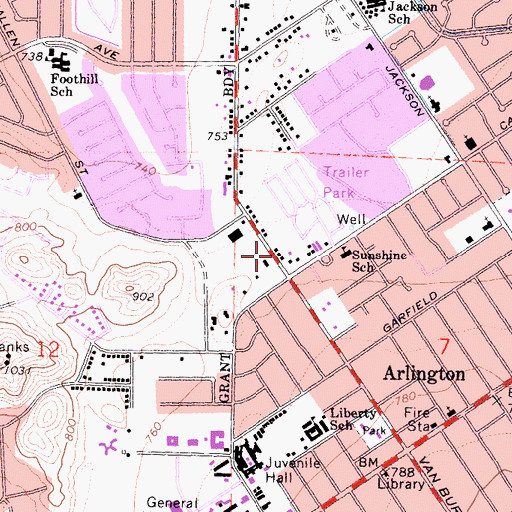 Topographic Map of Grace Community Church of Riverside, CA
