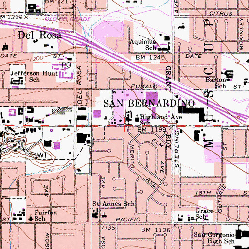 Topographic Map of Lutheran Church of Highland Avenue, CA