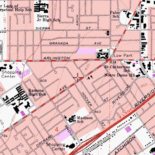 Topographic Map of Magnolia Presbyterian Church, CA