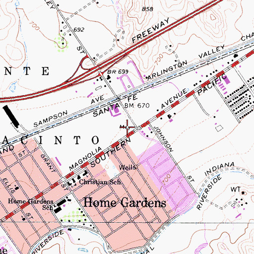 Topographic Map of Magnolia Preschool and Kindergarten, CA