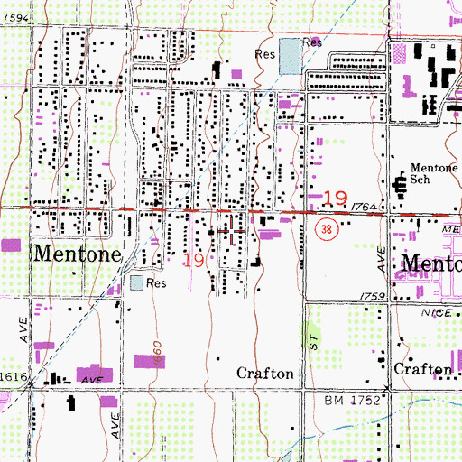 Topographic Map of Mentone Adventist Team School, CA