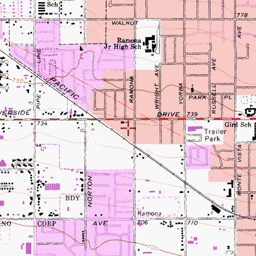 Topographic Map of Montessori School of Chino, CA