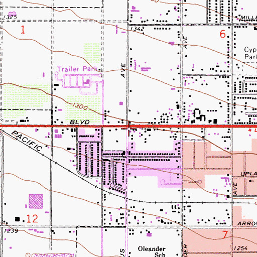 Topographic Map of Mulberry Child Care Centers, CA