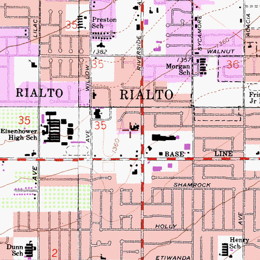 Topographic Map of Rialto Christian School, CA