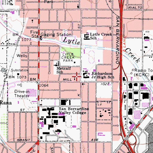 Topographic Map of Richardson Middle School, CA