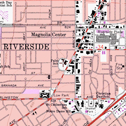 Topographic Map of Riverside Adult School, CA