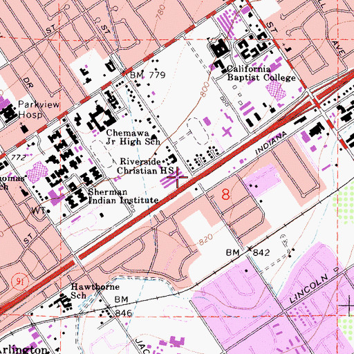 Topographic Map of Riverside Christian School, CA