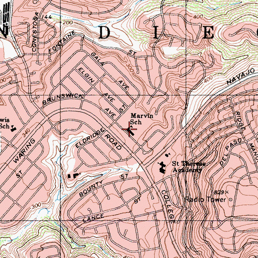 Topographic Map of Marvin Elementary School, CA