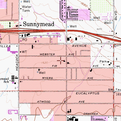 Topographic Map of Valley Adventist Christian School, CA