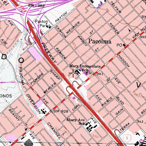Topographic Map of Mary Immaculate School, CA