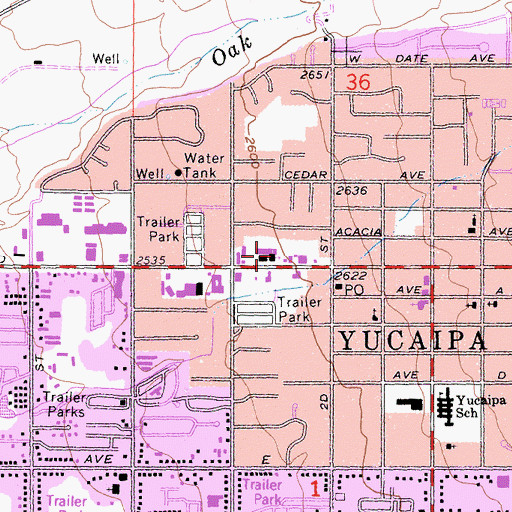 Topographic Map of Yucaipa Christian School, CA