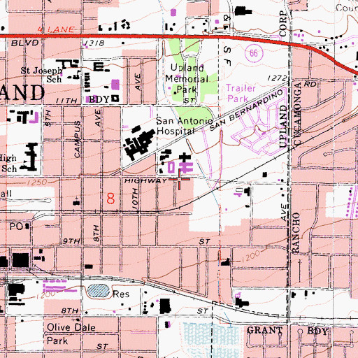 Topographic Map of Upland Convalescent Hospital, CA