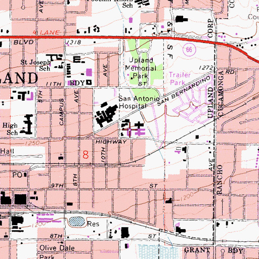 Topographic Map of Upland Rehabilitation and Care Center, CA