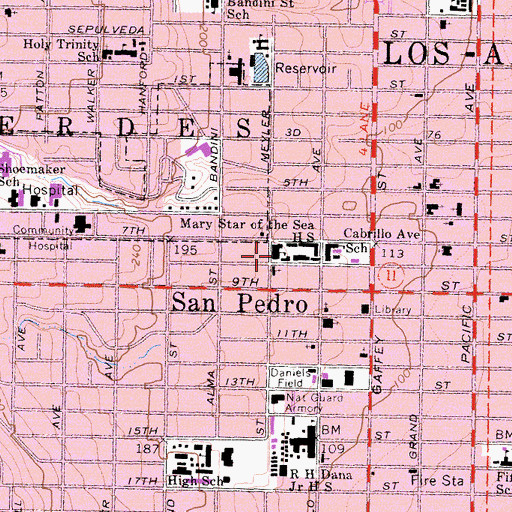 Topographic Map of Mary Star of the Sea High School, CA