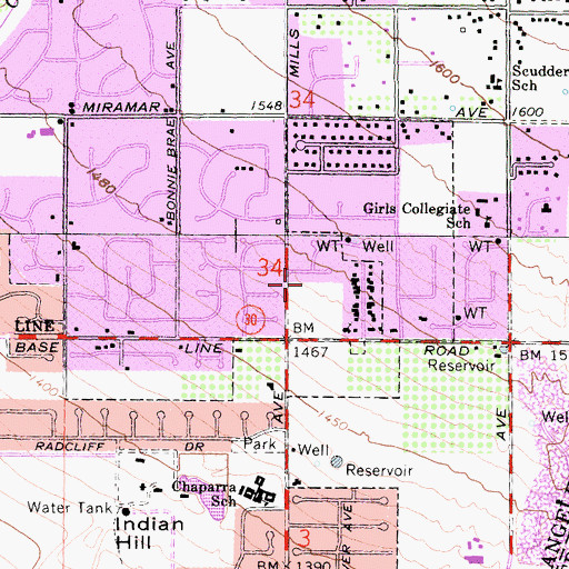 Topographic Map of Claremont Heights Center Shopping Center, CA