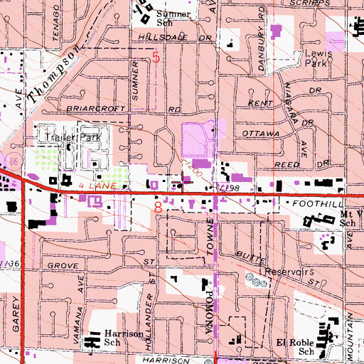 Topographic Map of Foothill and Towne Center Shopping Center, CA