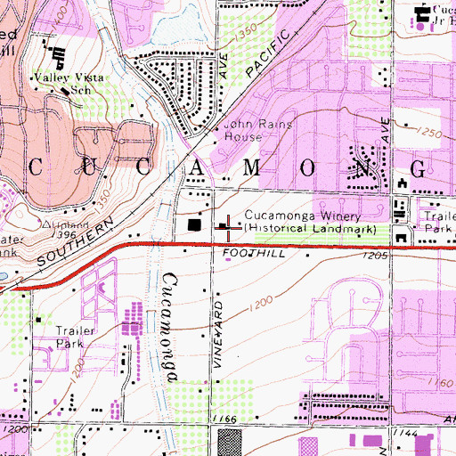 Topographic Map of Rancho Town Center Shopping Center, CA