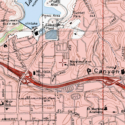 Topographic Map of Maryland Avenue Elementary School, CA