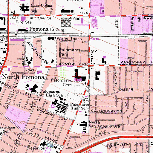 Topographic Map of The Valley Center Shopping Center, CA