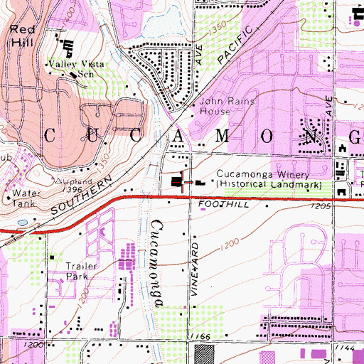 Topographic Map of Thomas Winery Plaza Shopping Center, CA