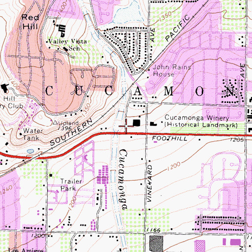 Topographic Map of Vineyard Gateway Center Shopping Center, CA