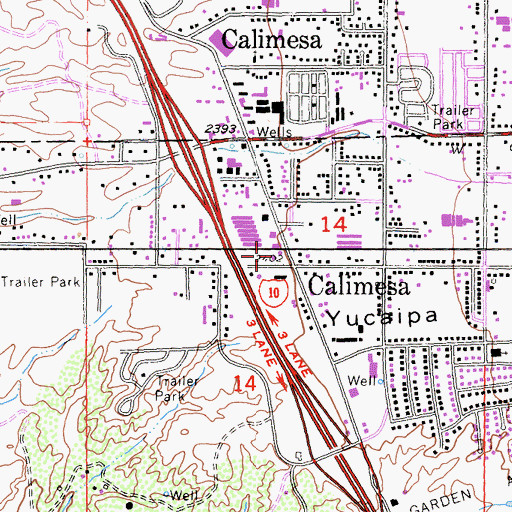 Topographic Map of Calimesa Post Office, CA