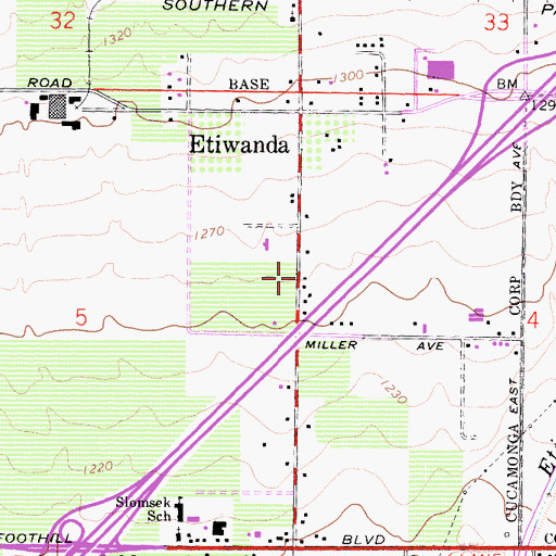 Topographic Map of Etiwanda Post Office, CA