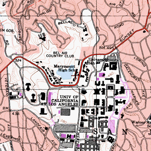 Topographic Map of Marymount High School, CA