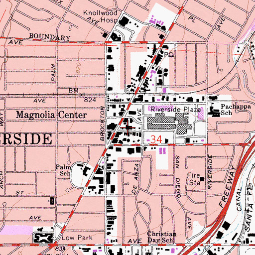Topographic Map of Magnolia Center Post Office, CA