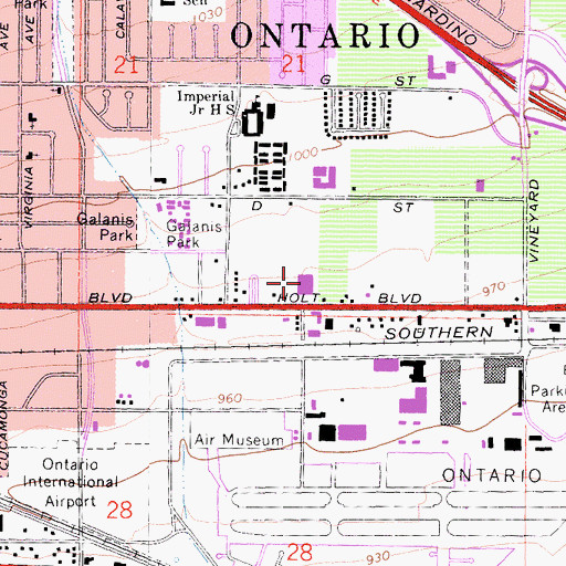 Topographic Map of Ontario Post Office, CA