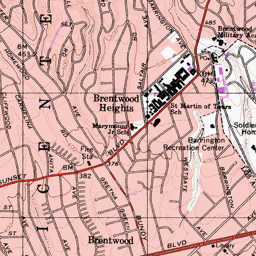 Topographic Map of Marymount Junior School, CA