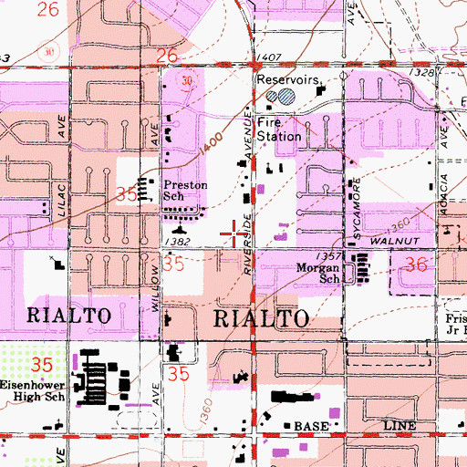 Topographic Map of Rialto Annex Post Office, CA