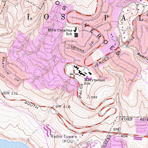 Topographic Map of Marymount School, CA