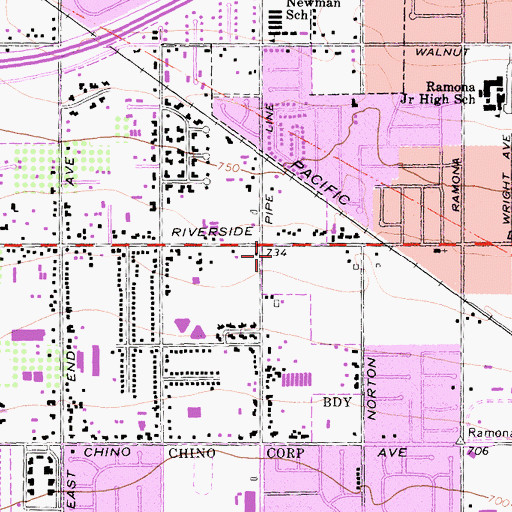 Topographic Map of Chino Valley Christian School, CA
