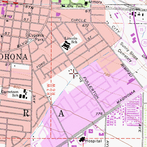 Topographic Map of Crossroads Christian School, CA