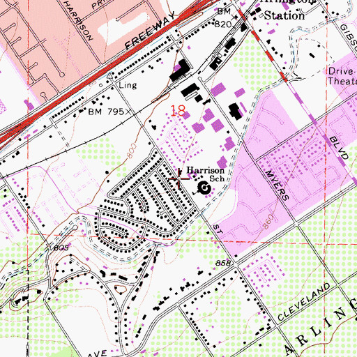 Topographic Map of Harrison Elementary School, CA