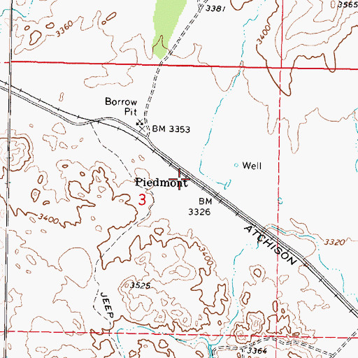 Topographic Map of Piedmont, AZ