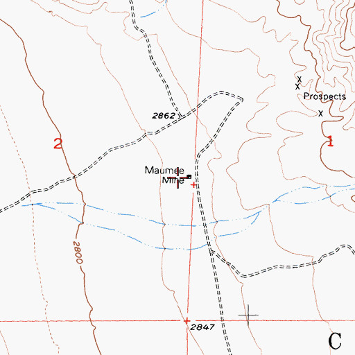 Topographic Map of Maumee Mine, CA