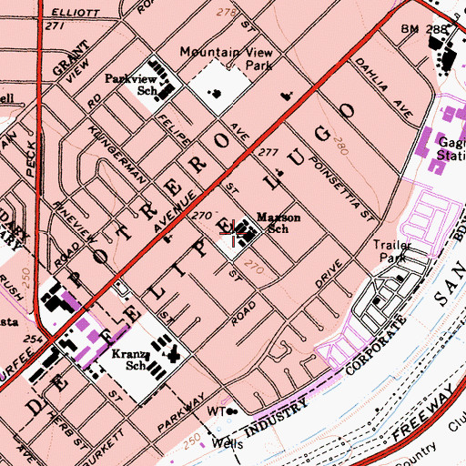 Topographic Map of B F Maxson Elementary School, CA