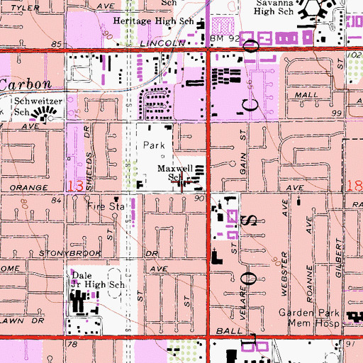 Topographic Map of Mattie Lou Maxwell Elementary School, CA
