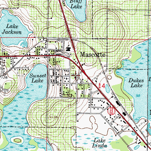 Topographic Map of Mascotte Water Tower, FL