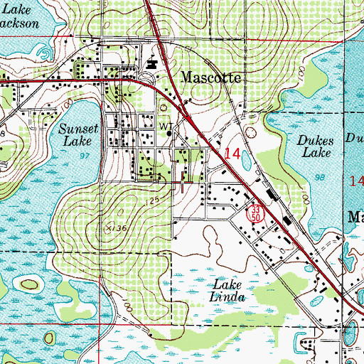 Topographic Map of Mascotte Post Office, FL