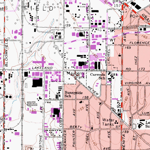 Topographic Map of Amelia Mayberry Park, CA
