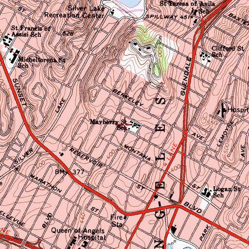 Topographic Map of Mayberry Street Elementary School, CA