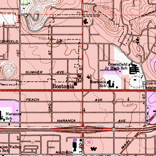 Topographic Map of First Baptist Church of Bostonia, CA