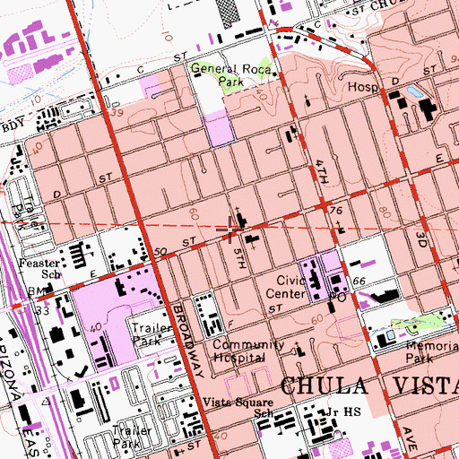 Topographic Map of First Baptist Church of Chula Vista, CA