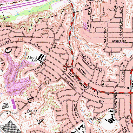 Topographic Map of First Baptist Church of Clairemont, CA