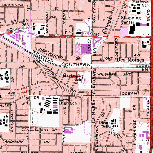 Topographic Map of Maybrook School, CA