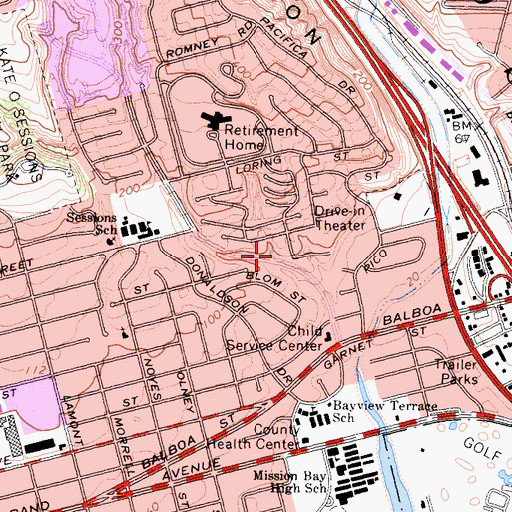Topographic Map of First Baptist Church of Pacific Beach, CA