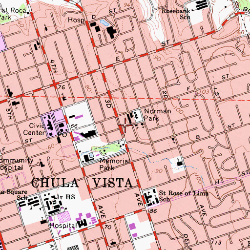 Topographic Map of First Southern Baptist Church, CA